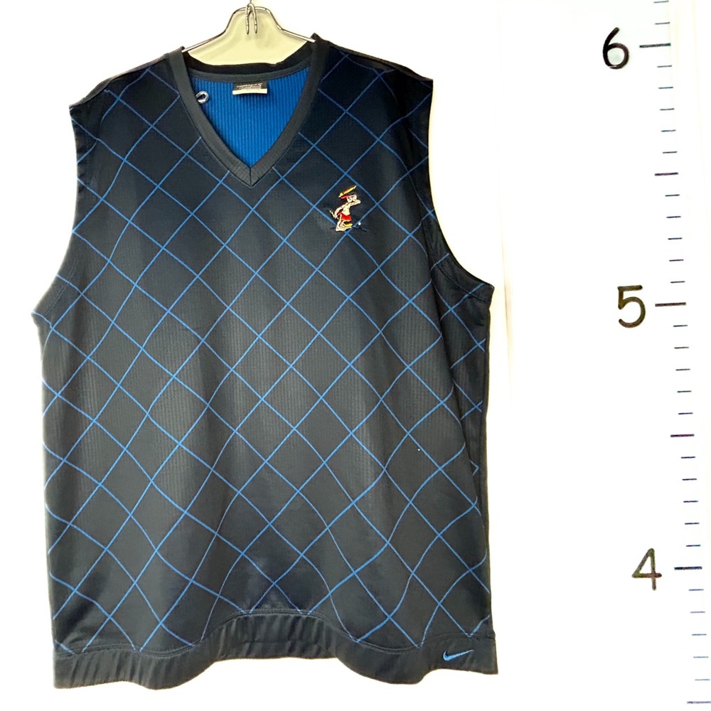 Nike Golf Dry Fit Dark Blue Plaid Men's Vest Embroidery Indian Logo Large